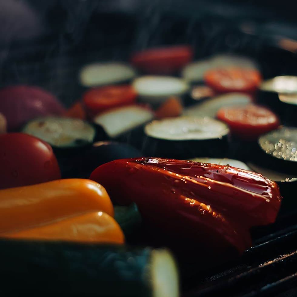 vegetables cooking in Weber Lumin Compact grill
